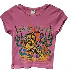 Urban Outfitters Size S Baby Tee Pink Pure Love Eternal Tiger Graphic Y2K Crop